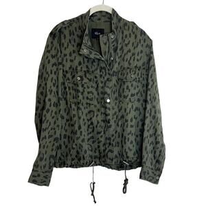 Rails Collins Jacket Womens Medium Green Leopard Print Utility Tencel Linen